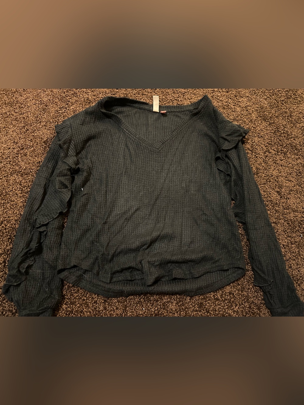 Textured V-Neck Ruffle Sleeve Long-Sleeve Top